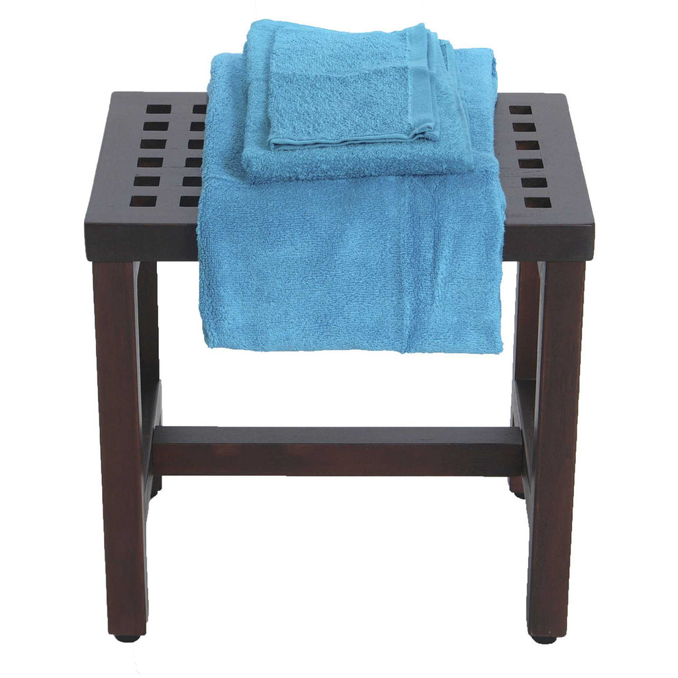 Compact Rectangular Teak Lattice Pattern Shower or Outdoor Bench in Brown Finish By Homeroots | Outdoor Stools & Benches | Modishstore - 3