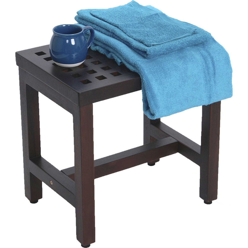Compact Rectangular Teak Lattice Pattern Shower or Outdoor Bench in Brown Finish By Homeroots | Outdoor Stools & Benches | Modishstore - 4