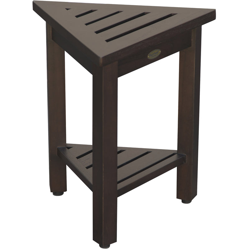 18" Teak Corner Shower Stool or Bench with Shelf in Brown Finish By Homeroots | Outdoor Stools & Benches | Modishstore