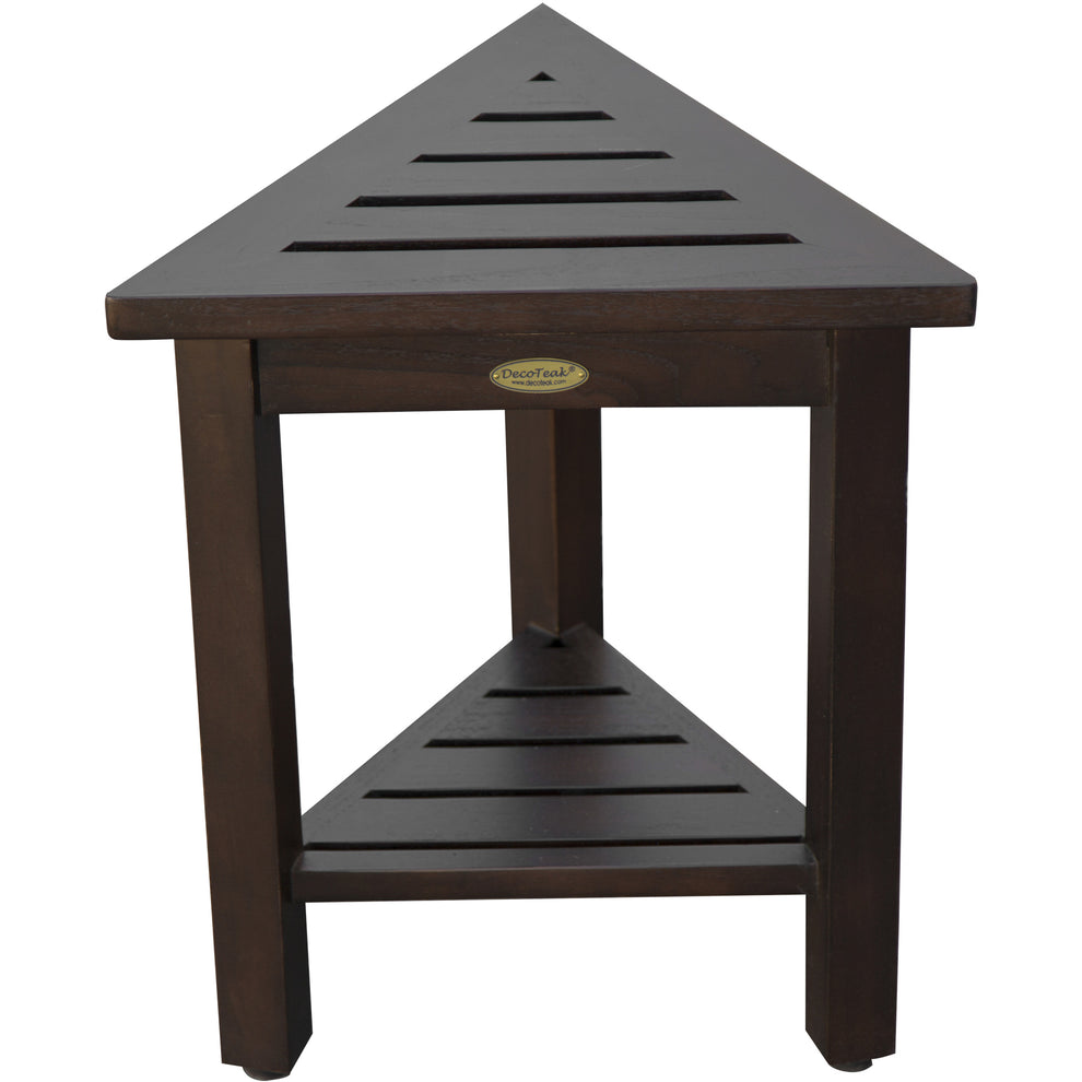18" Teak Corner Shower Stool or Bench with Shelf in Brown Finish By Homeroots | Outdoor Stools & Benches | Modishstore - 2