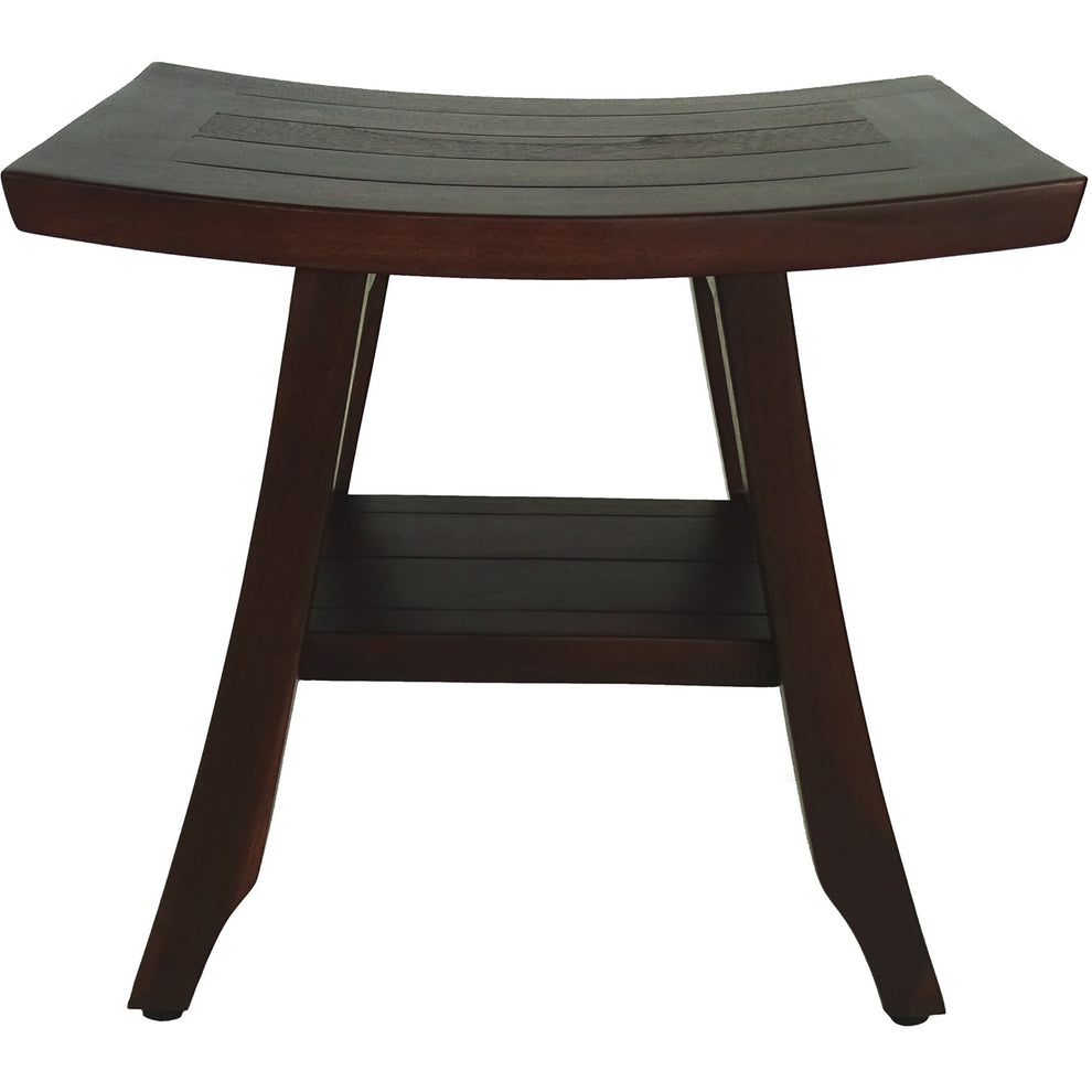Compact Curvilinear Teak Shower or Outdoor Bench with Shelf in Brown Finish By Homeroots | Outdoor Stools & Benches | Modishstore - 2