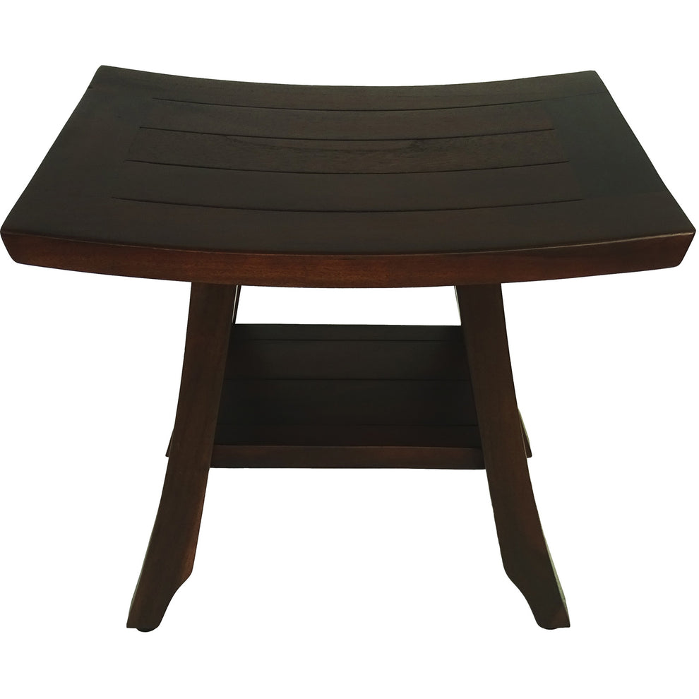 Compact Curvilinear Teak Shower or Outdoor Bench with Shelf in Brown Finish By Homeroots | Outdoor Stools & Benches | Modishstore - 3