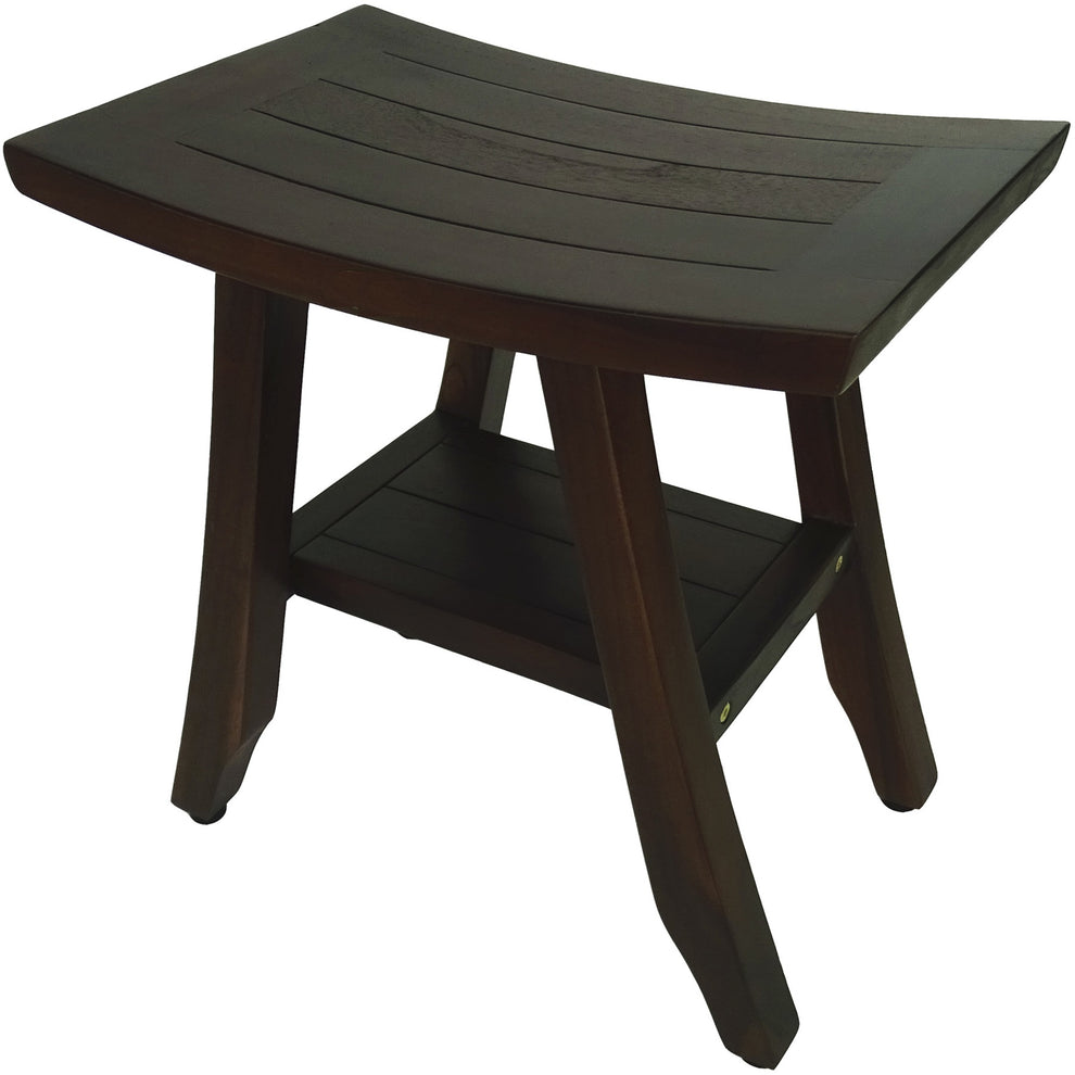 Compact Curvilinear Teak Shower or Outdoor Bench with Shelf in Brown Finish By Homeroots | Outdoor Stools & Benches | Modishstore - 4
