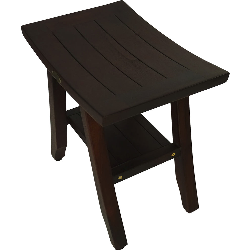 Compact Curvilinear Teak Shower or Outdoor Bench with Shelf in Brown Finish By Homeroots | Outdoor Stools & Benches | Modishstore - 5