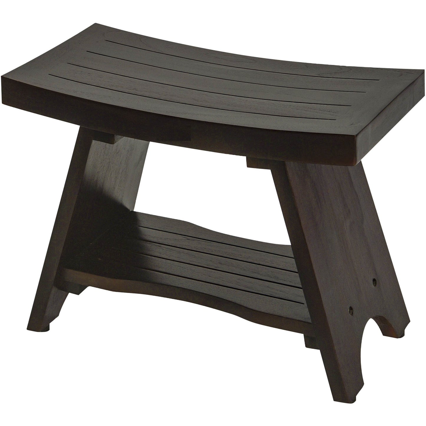 Teak Rectangular Shower Bench with Shelf in Brown Finish By Homeroots | Outdoor Stools & Benches | Modishstore