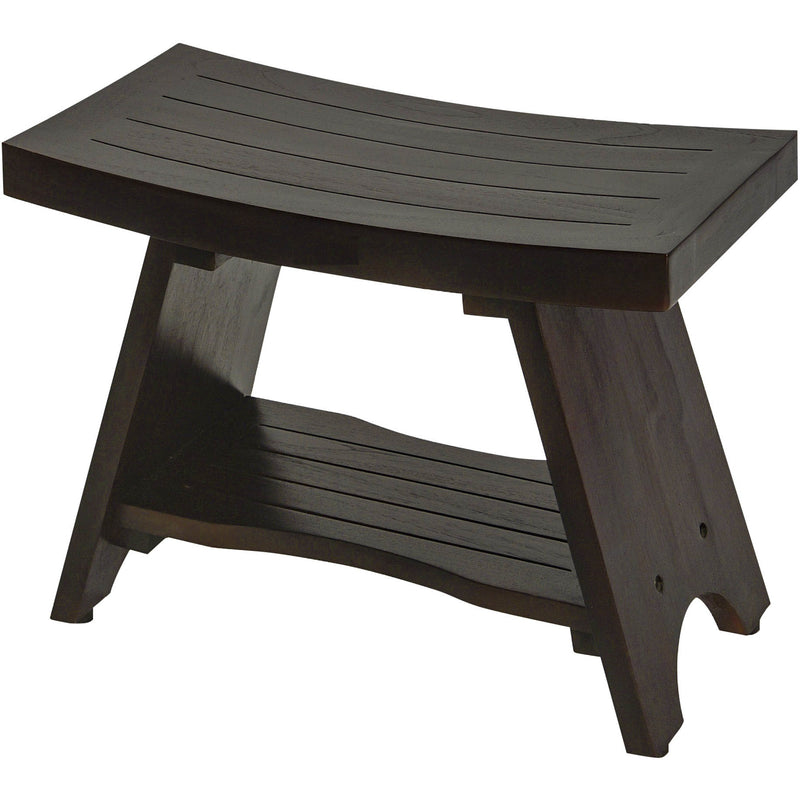 Teak Rectangular Shower Bench with Shelf in Brown Finish By Homeroots | Outdoor Stools & Benches | Modishstore