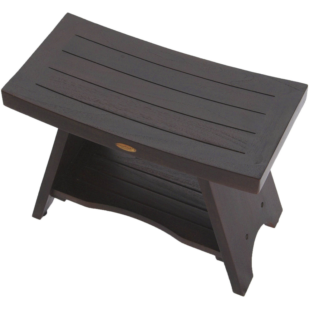 Teak Rectangular Shower Bench with Shelf in Brown Finish By Homeroots | Outdoor Stools & Benches | Modishstore - 3