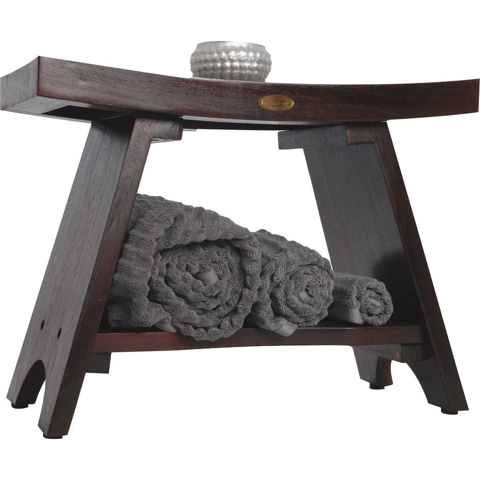 Teak Rectangular Shower Bench with Shelf in Brown Finish By Homeroots | Outdoor Stools & Benches | Modishstore - 4