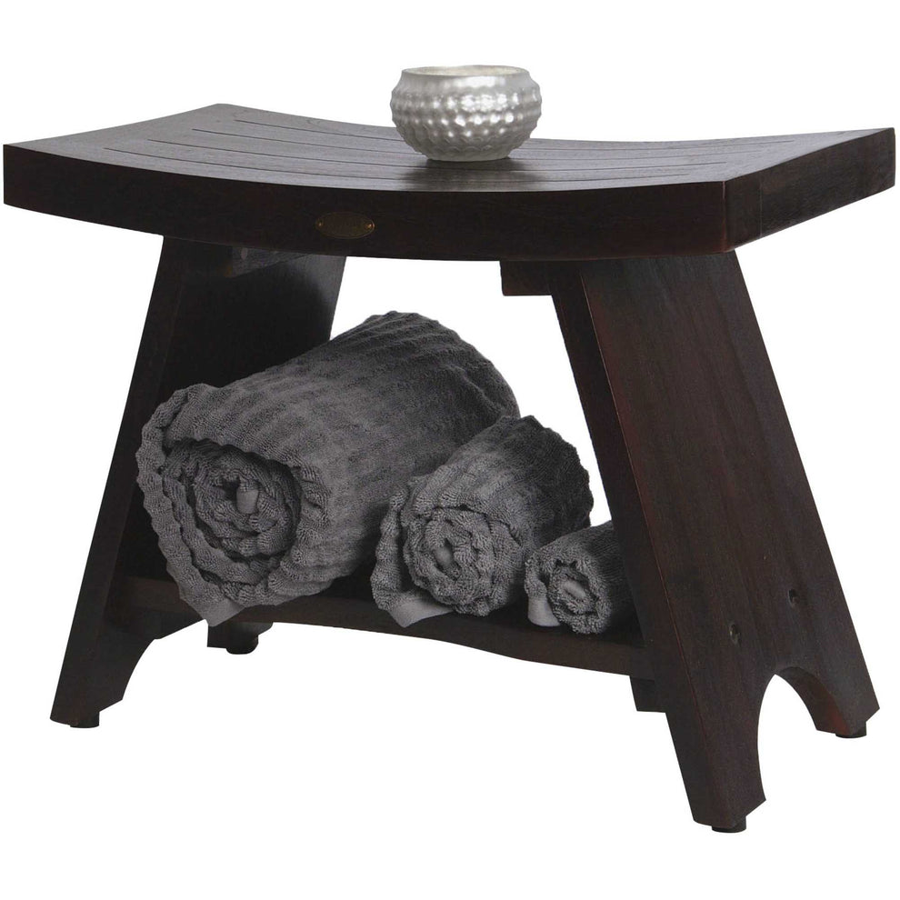 Teak Rectangular Shower Bench with Shelf in Brown Finish By Homeroots | Outdoor Stools & Benches | Modishstore - 5