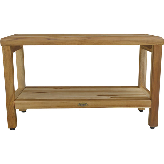 Rectangular Teak Shower Bench with Shelf in Natural Finish By Homeroots - 376698 | Outdoor Stools & Benches | Modishstore