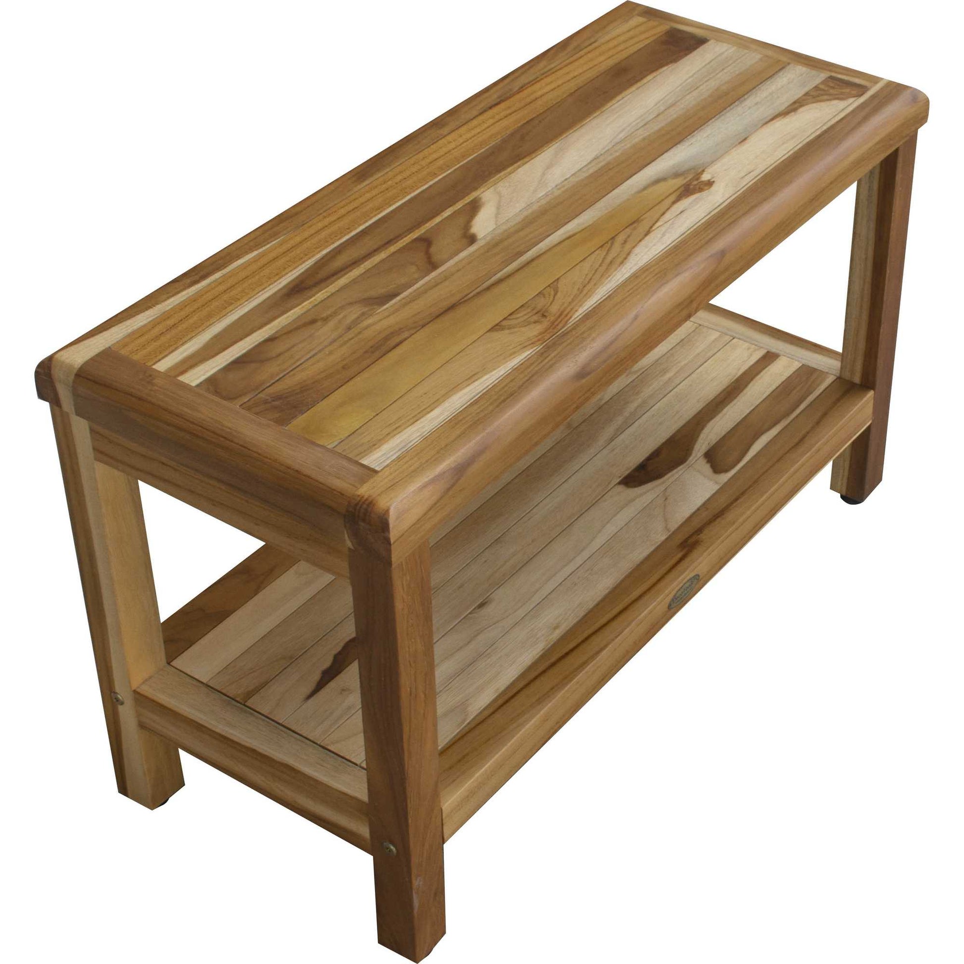 Rectangular Teak Shower Bench with Shelf in Natural Finish By Homeroots - 376698 | Outdoor Stools & Benches | Modishstore - 5