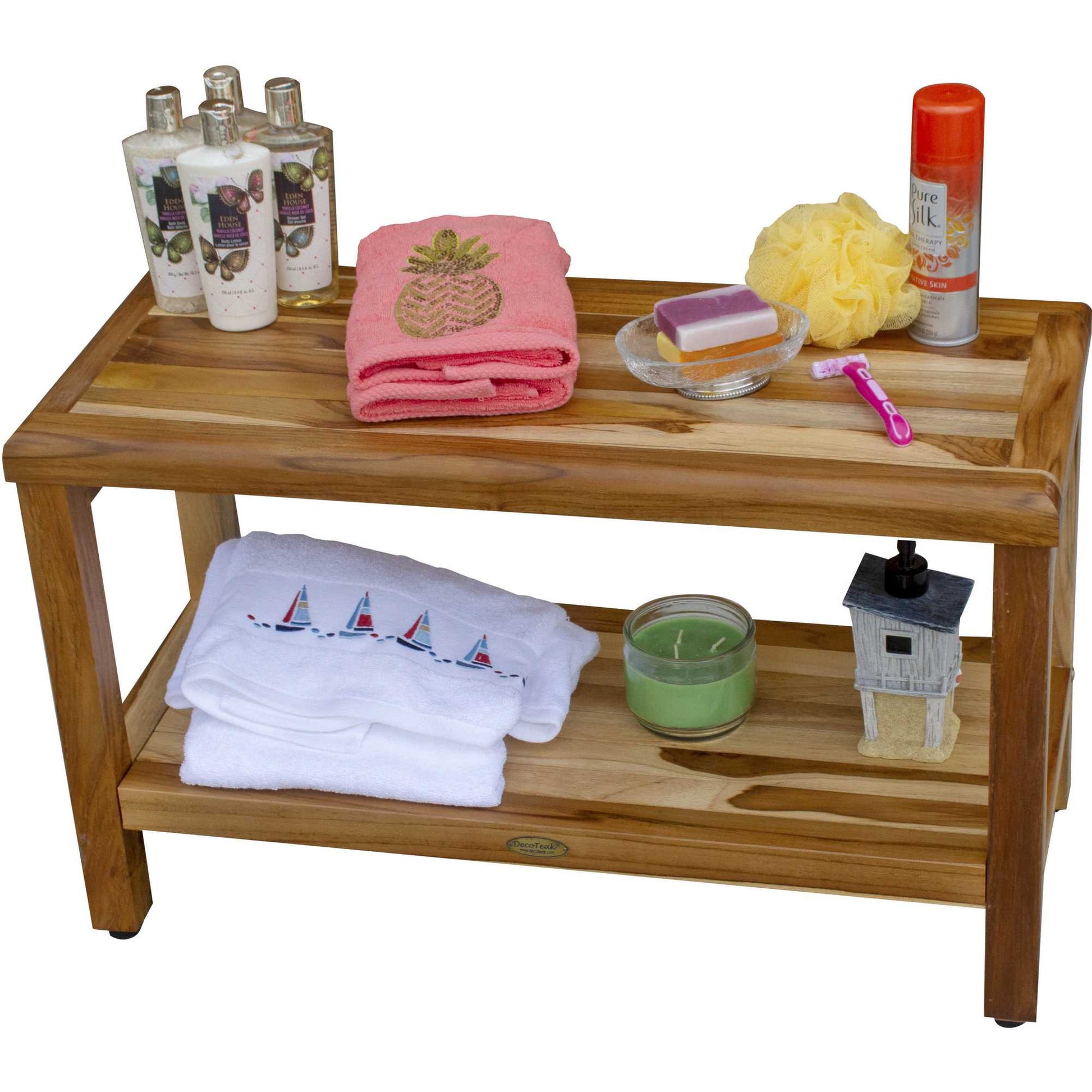 Rectangular Teak Shower Bench with Shelf in Natural Finish By Homeroots - 376698 | Outdoor Stools & Benches | Modishstore - 6