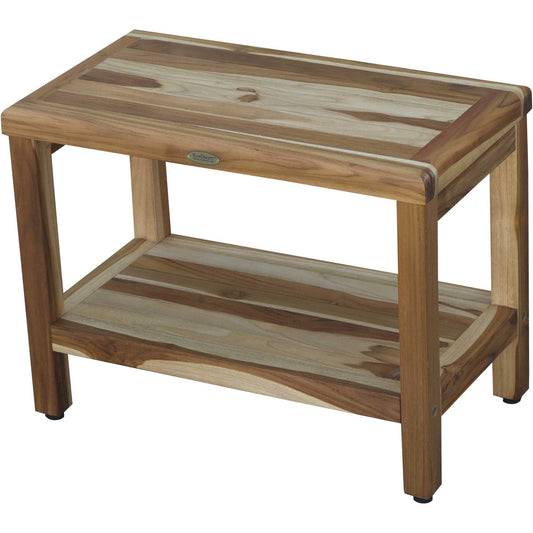 Rectangular Teak Shower Bench with Shelf in Natural Finish By Homeroots - 376699 | Outdoor Stools & Benches | Modishstore
