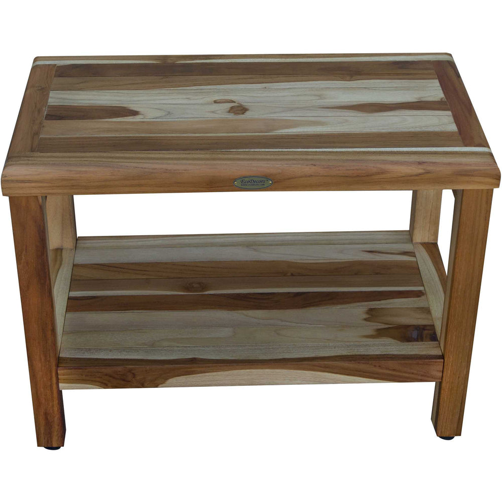 Rectangular Teak Shower Bench with Shelf in Natural Finish By Homeroots - 376699 | Outdoor Stools & Benches | Modishstore - 3