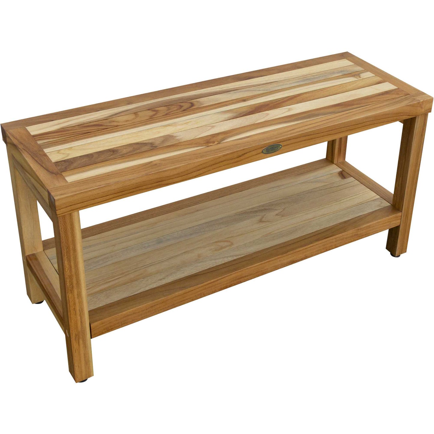 Large Rectangular Teak Bench with Shelf in Natural Finish By Homeroots | Outdoor Stools & Benches | Modishstore