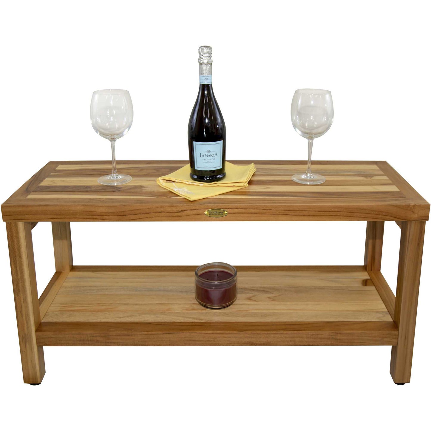 Large Rectangular Teak Bench with Shelf in Natural Finish By Homeroots | Outdoor Stools & Benches | Modishstore - 4