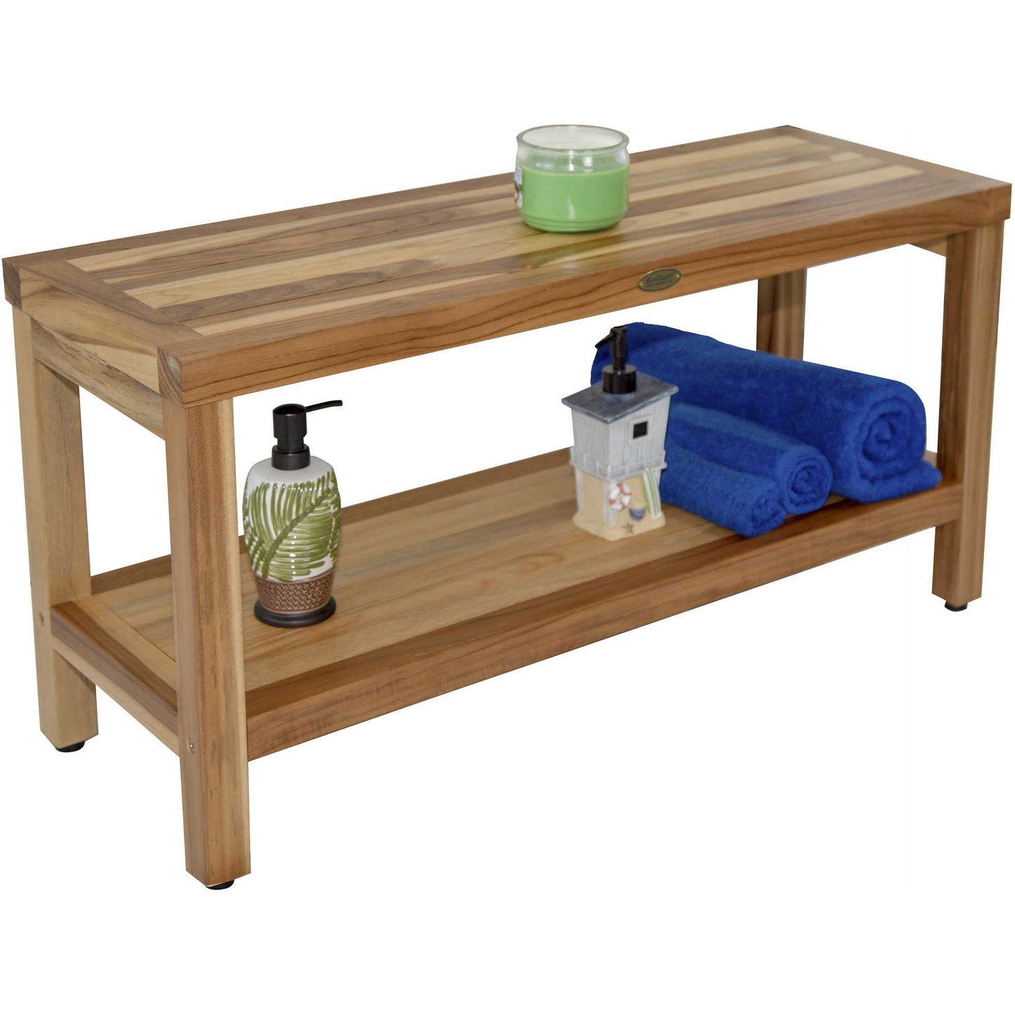 Large Rectangular Teak Bench with Shelf in Natural Finish By Homeroots | Outdoor Stools & Benches | Modishstore - 5