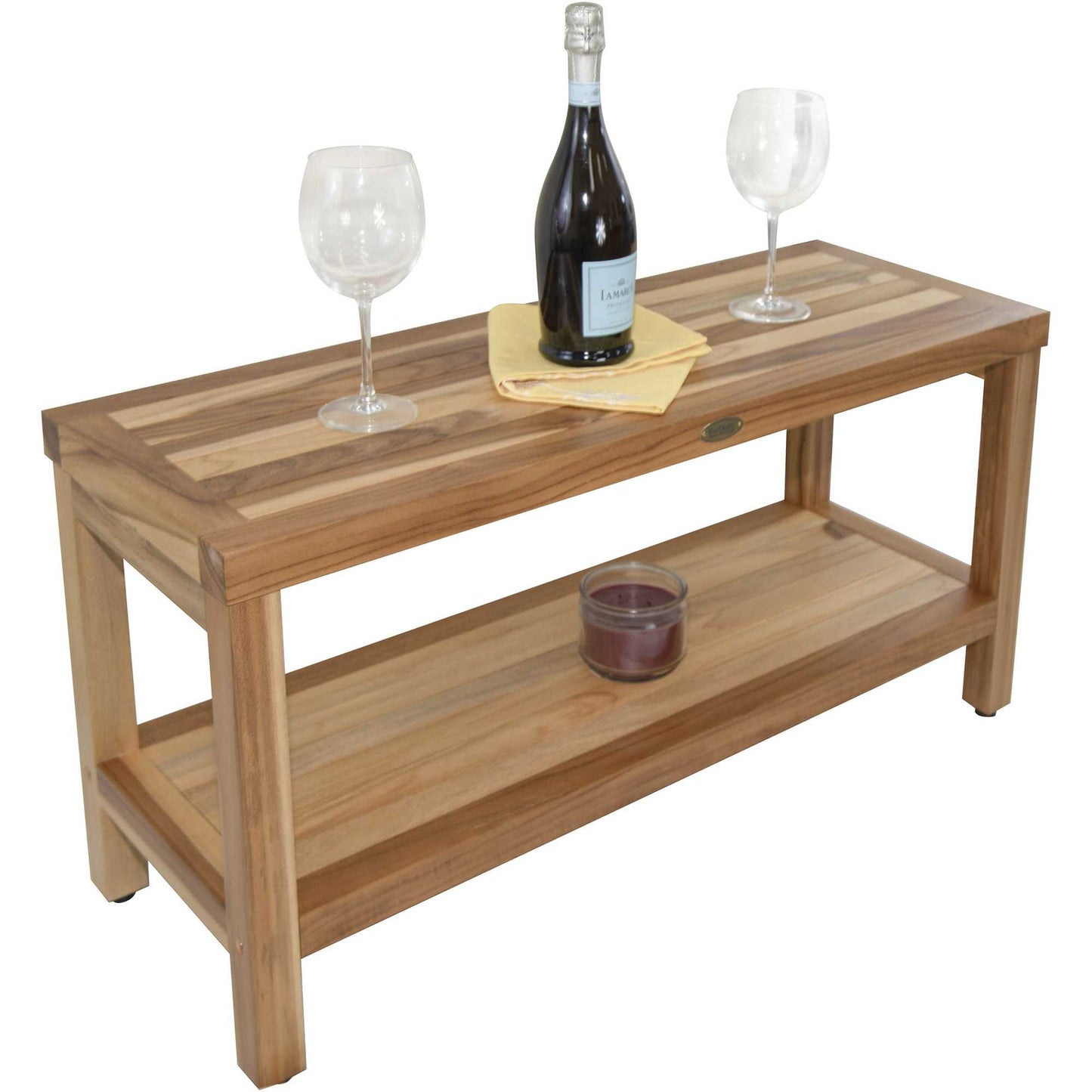 Large Rectangular Teak Bench with Shelf in Natural Finish By Homeroots | Outdoor Stools & Benches | Modishstore - 6