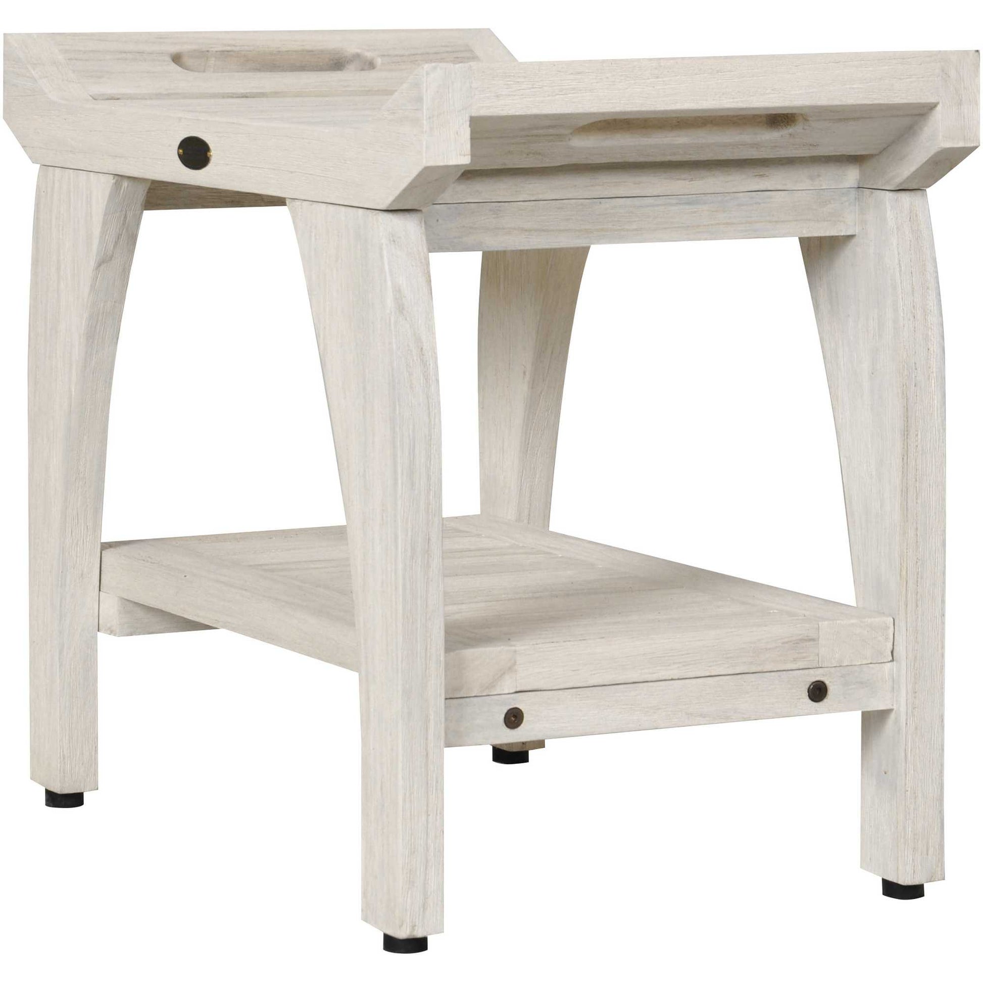 Compact Teak Shower Stool with Shelf and Handles in White Finish By Homeroots | Outdoor Stools & Benches | Modishstore - 3