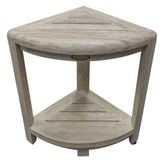 Compact Teak Corner Shower Stool with Shelf in Whitewash Driftwood By Homeroots