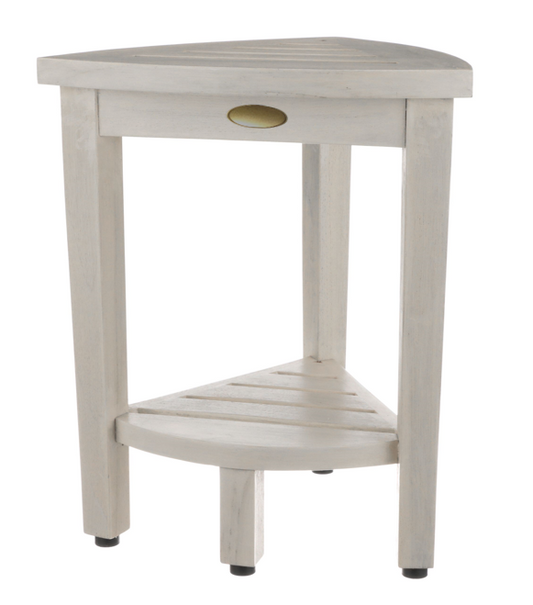 Compact Teak Corner Shower Stool with Shelf in Whitewash Finish By Homeroots | Outdoor Stools & Benches | Modishstore