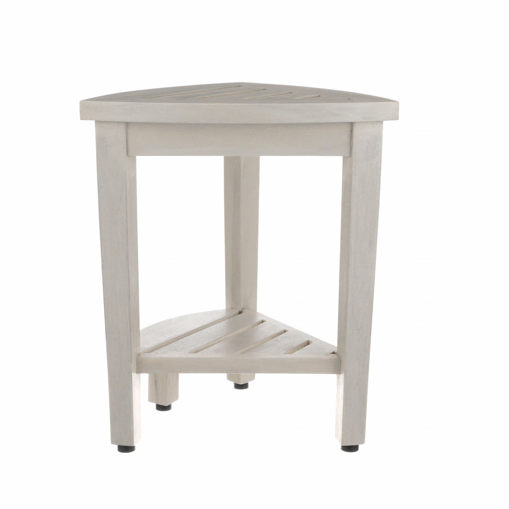 Compact Teak Corner Shower Stool with Shelf in Whitewash Finish By Homeroots | Outdoor Stools & Benches | Modishstore - 4