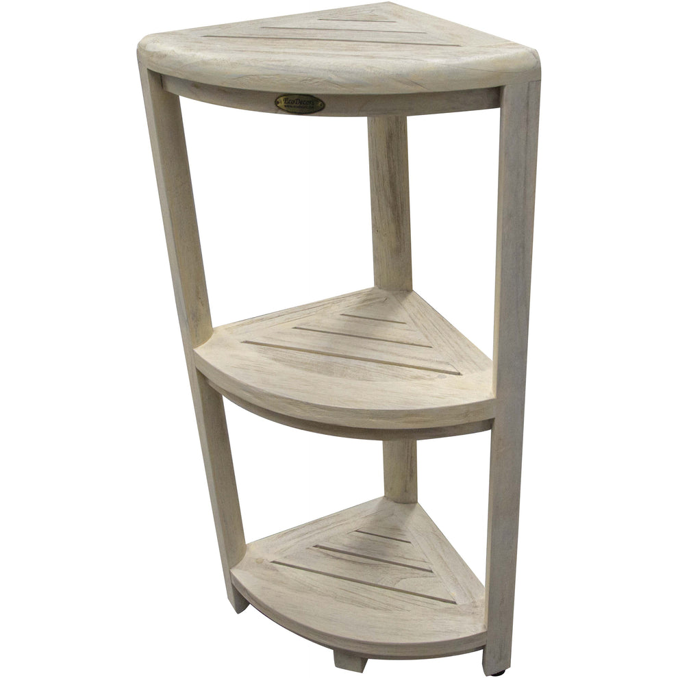 Teak Three Tier Corner Shower Shelf in White Finish By Homeroots | Shelves & Shelving Units | Modishstore - 5