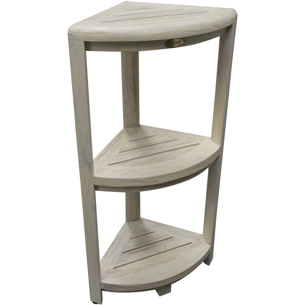 Teak Three Tier Corner Shower Shelf in White Finish By Homeroots | Shelves & Shelving Units | Modishstore - 6