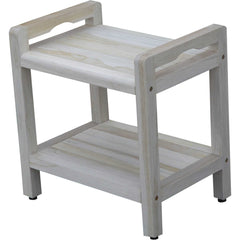 Compact Rectangular Teak Shower Outdoor Bench with Liftaide Arms in Driftwood Finish By Homeroots