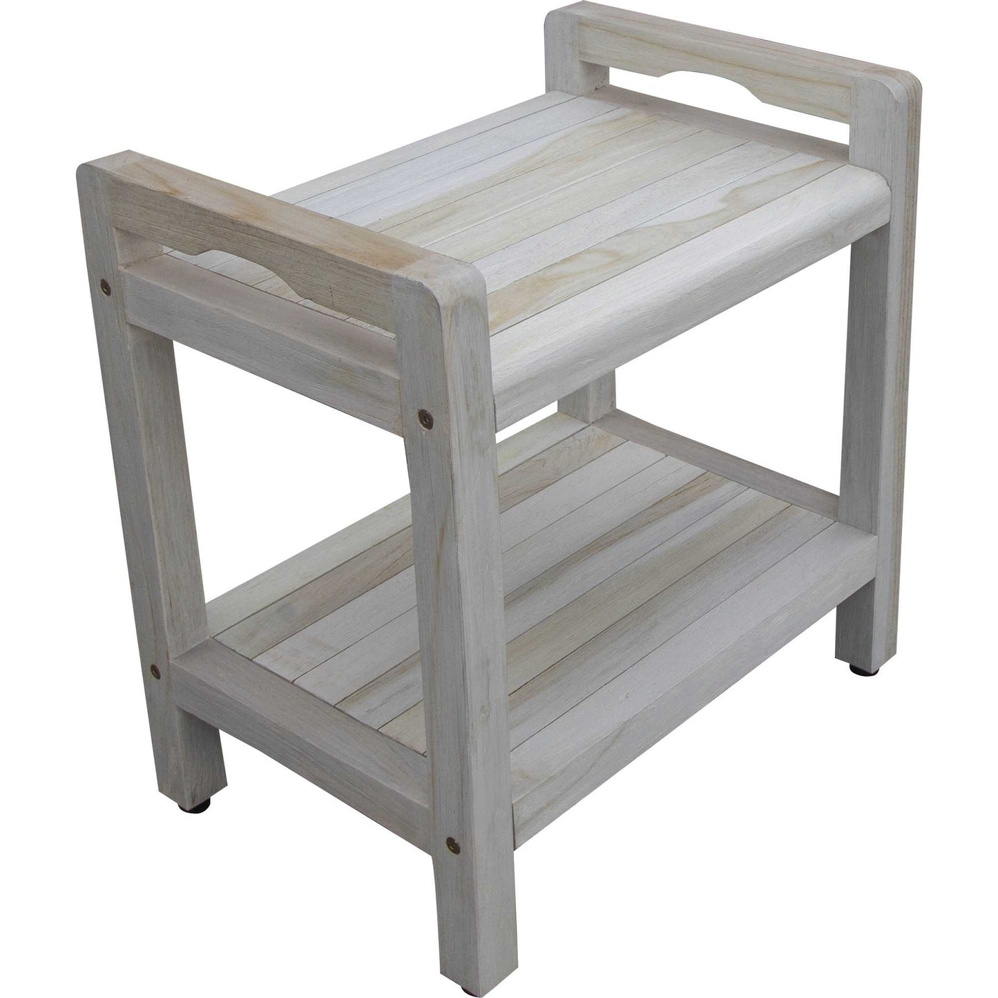 Compact Rectangular Teak Shower Outdoor Bench with Liftaide Arms in Driftwood Finish By Homeroots | Outdoor Stools & Benches | Modishstore - 3