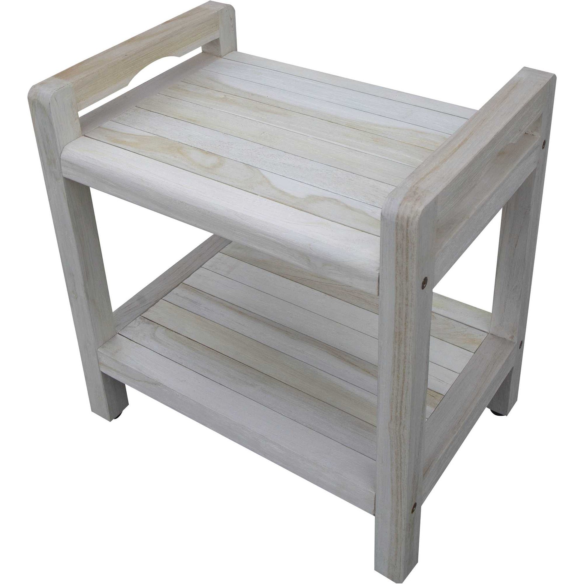 Compact Rectangular Teak Shower Outdoor Bench with Liftaide Arms in Driftwood Finish By Homeroots | Outdoor Stools & Benches | Modishstore - 4