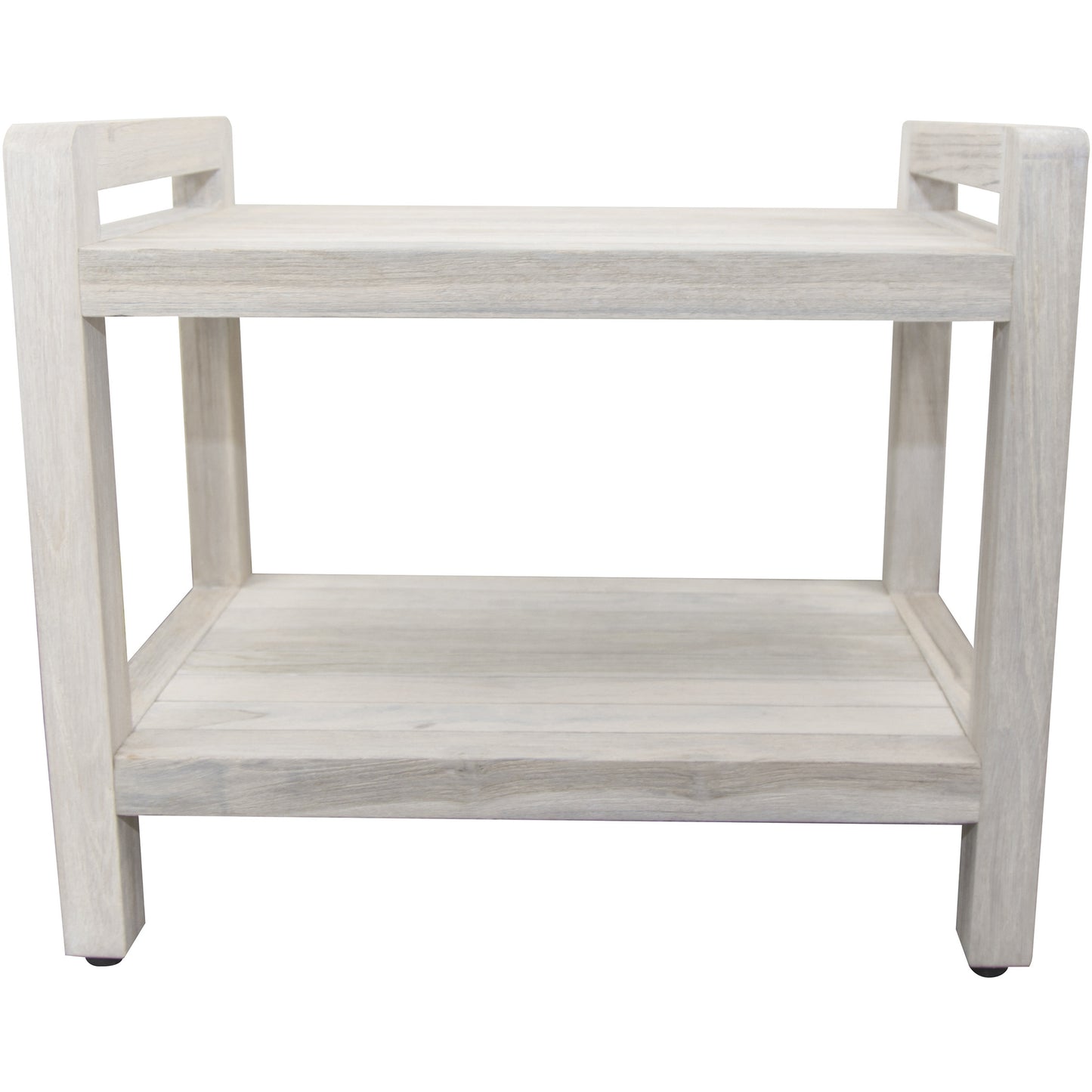 Rectangular Teak Shower Bench with Shelf and Handles in White Finish By Homeroots | Outdoor Stools & Benches | Modishstore - 2