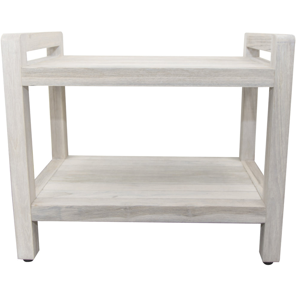 Rectangular Teak Shower Bench with Shelf and Handles in White Finish By Homeroots | Outdoor Stools & Benches | Modishstore - 2