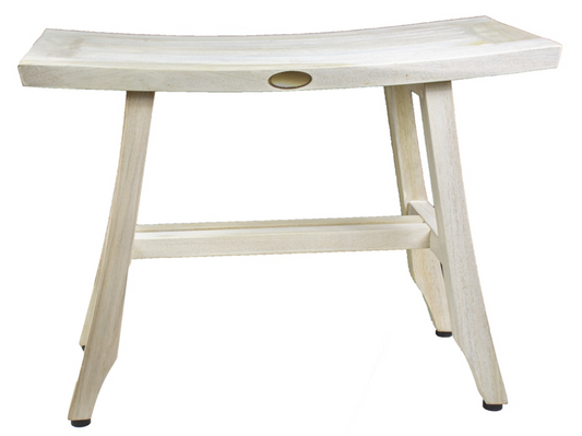 Contemporary Teak Shower Stool or Bench in Whitewash Finish By Homeroots | Outdoor Stools & Benches | Modishstore