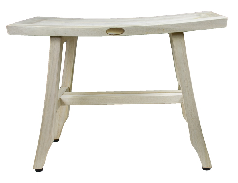 Contemporary Teak Shower Stool or Bench in Whitewash Finish By Homeroots | Outdoor Stools & Benches | Modishstore - 3