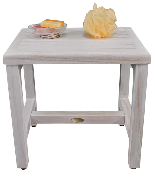 Compact Rectangular Teak Shower or Outdoor Bench in Driftwood Finish By Homeroots | Outdoor Stools & Benches | Modishstore - 2