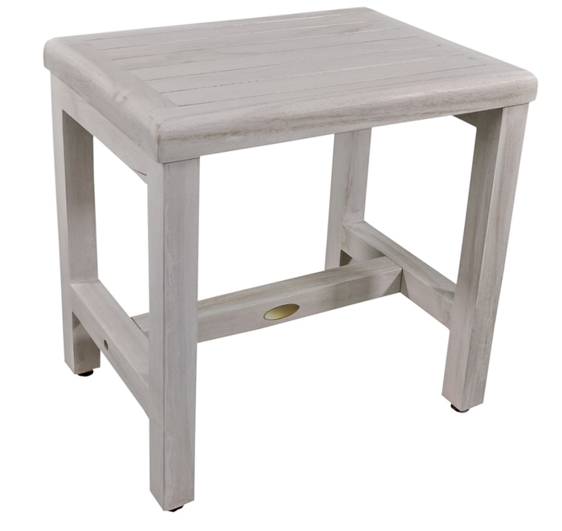 Compact Rectangular Teak Shower or Outdoor Bench in Driftwood Finish By Homeroots | Outdoor Stools & Benches | Modishstore - 3