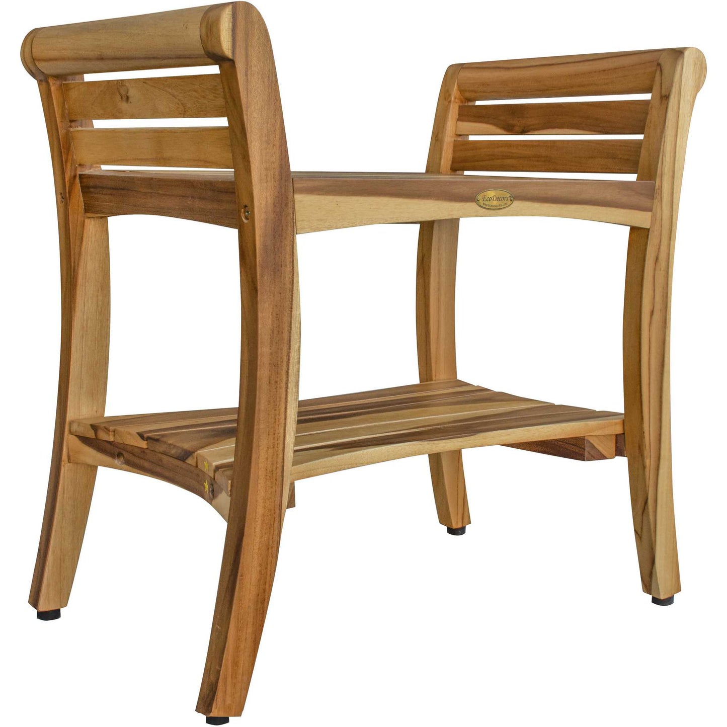 Contemporary Teak Shower bench with Handles in Natural Finish By Homeroots | Outdoor Stools & Benches | Modishstore