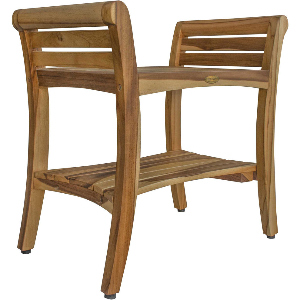 Contemporary Teak Shower bench with Handles in Natural Finish By Homeroots | Outdoor Stools & Benches | Modishstore - 2