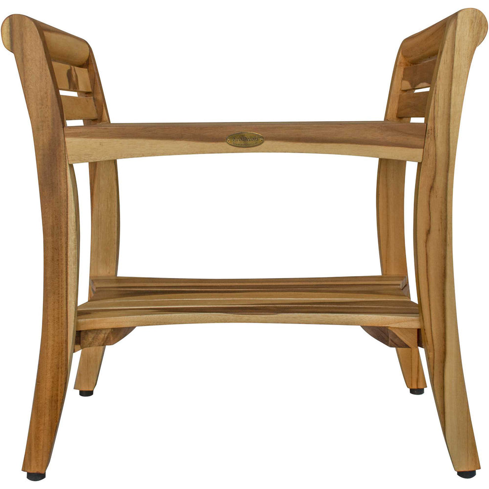 Contemporary Teak Shower bench with Handles in Natural Finish By Homeroots | Outdoor Stools & Benches | Modishstore - 3
