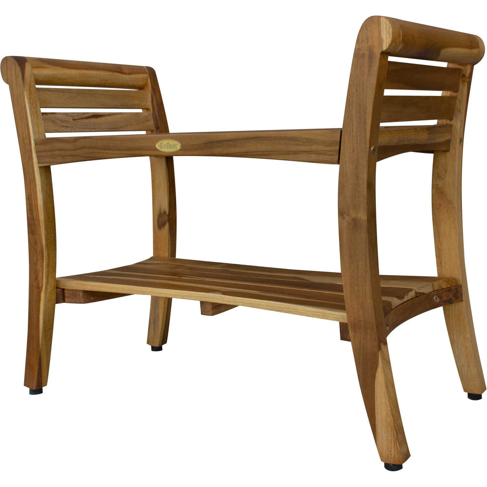 Rectangular Teak Shower Bench with Shelf and Handles in NaturalFinish By Homeroots | Outdoor Stools & Benches | Modishstore - 2