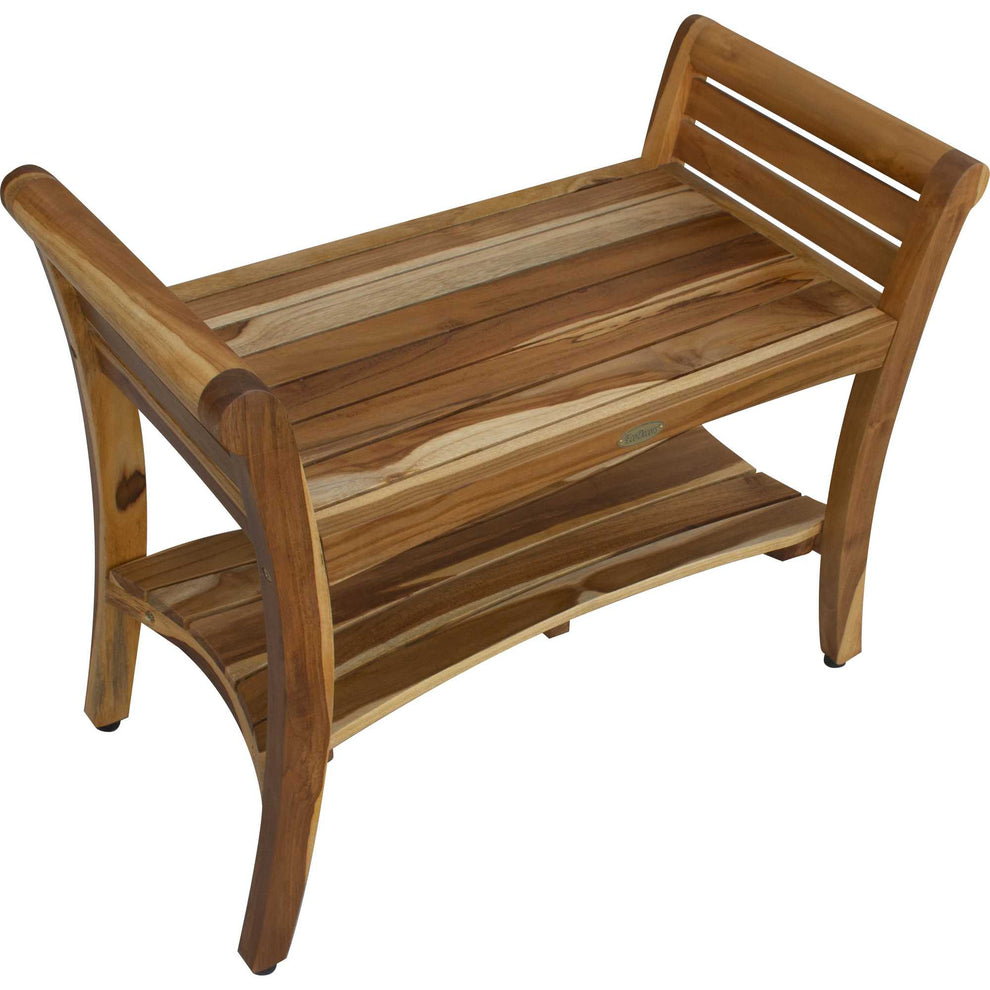 Rectangular Teak Shower Bench with Shelf and Handles in NaturalFinish By Homeroots | Outdoor Stools & Benches | Modishstore - 3