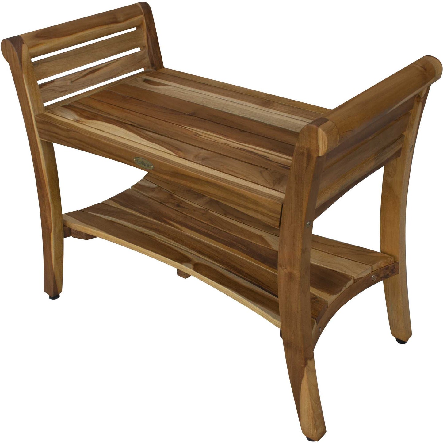 Rectangular Teak Shower Bench with Shelf and Handles in NaturalFinish By Homeroots | Outdoor Stools & Benches | Modishstore - 4