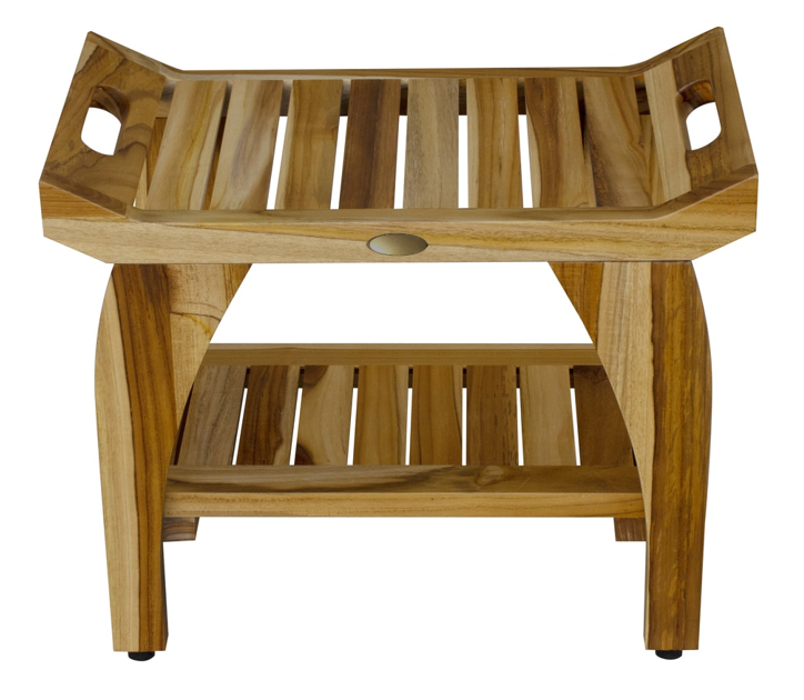 Compact Rectangular Teak Shower Bench with Handles in Natural Finish By Homeroots | Outdoor Stools & Benches | Modishstore - 2