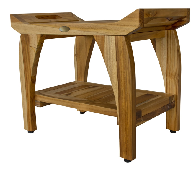 Compact Rectangular Teak Shower Bench with Handles in Natural Finish By Homeroots | Outdoor Stools & Benches | Modishstore - 3