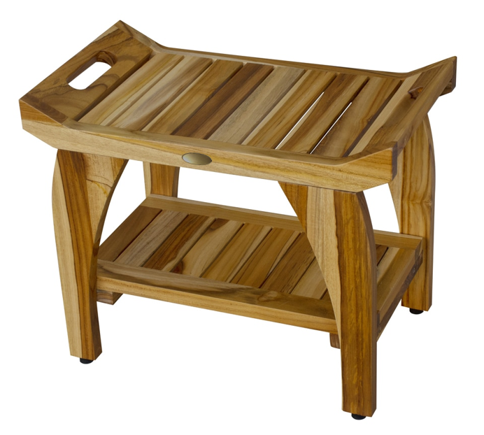 Compact Rectangular Teak Shower Bench with Handles in Natural Finish By Homeroots | Outdoor Stools & Benches | Modishstore - 4