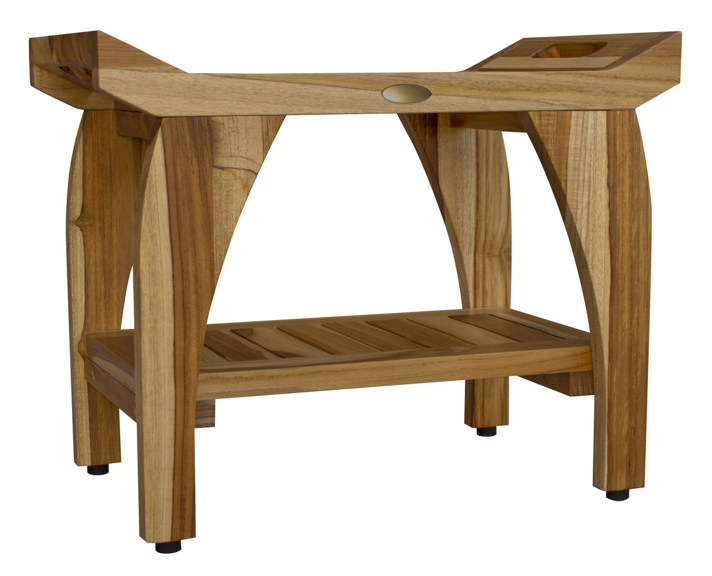 Compact Rectangular Teak Shower Bench with Handles in Natural Finish By Homeroots | Outdoor Stools & Benches | Modishstore - 5