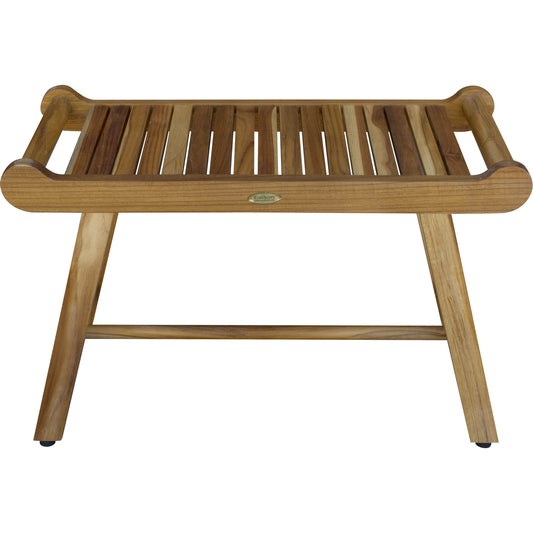 Rectangular Teak Shower Bench with Handles in Natural Finish By Homeroots - 376724 | Outdoor Stools & Benches | Modishstore