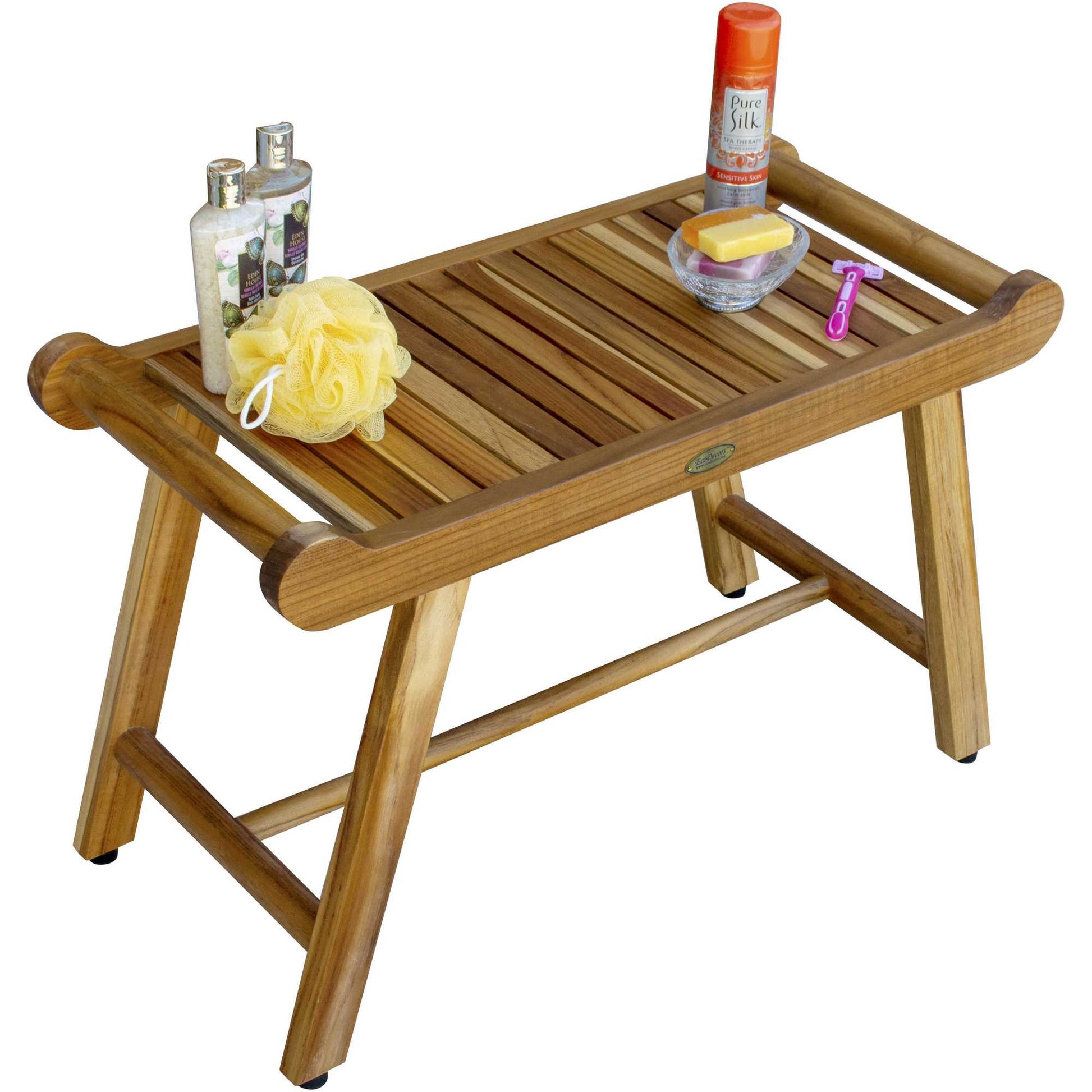 Rectangular Teak Shower Bench with Handles in Natural Finish By Homeroots - 376724 | Outdoor Stools & Benches | Modishstore - 6