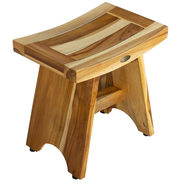 Compact Contemporary Teak Shower Stool in Natural Finish By Homeroots | Outdoor Stools & Benches | Modishstore - 2